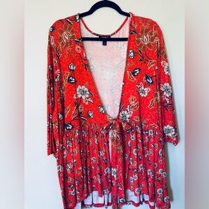 Torrid Babydoll Red Floral Cardigan